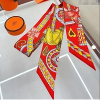 Well Crafted Hermes Harnais de Coeur Silk Bandeau Scarf 5x86cm 7038 Red 2024