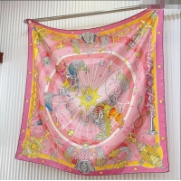 Famous Brand Hermes Chorus Stellarum bandana Silk Sqaure Scarf 90x90cm 0514 Pink 2024