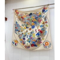 Top Grade Hermes Flora Map Silk Square Scarf 90x90cm 0514 White 2024