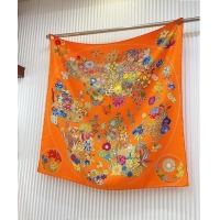 Well Crafted Hermes Flora Map Silk Square Scarf 90x90cm 0514 Orange 2024