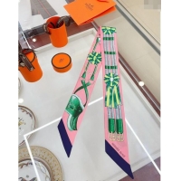 Super Quality Hermes Jumping Twilly Silk Bandeau Scarf 5x86cm 0730 Pink/Green 2024