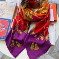 Luxury Cheap Hermes Cashmere & Silk Sqaure Shawl Scarf 140cm H8610 Purple/Red 2024 Top