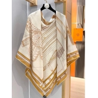 Top Design Hermes Cashmere & Silk Sqaure Shawl Scarf 140cm H8615 Beige/Brown 2024 Top