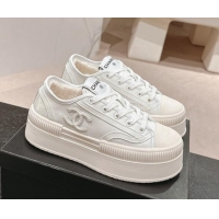 Grade Quality Chanel Patent Calfskin Platform Sneakers White 016116