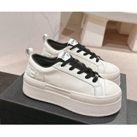 Best Grade Chanel Grianed & Calfskin Platform Sneakers White/Black 1016117