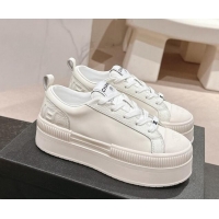 Low Price Chanel Grianed & Calfskin Platform Sneakers White Leather 1016118