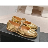 Top Design Chanel Metallic Calfskin Mary Janes Ballet Flat with Charm Gold 1016124