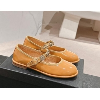 Charming Chanel Patent Calfskin Mary Janes Ballet Flat with Charm Apricot 1016126