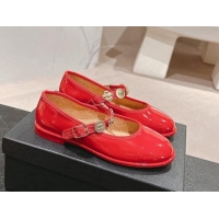 Big Discount Chanel Patent Calfskin Mary Janes Ballet Flat with Charm Red 1016127