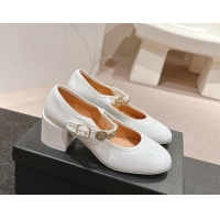 Good Looking Chanel Patent Calfskin Mary Janes Pumps 5cm with Charm White 1016131