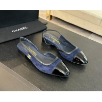 Best Product Chanel Suede Slingbacks Flats G46000 Navy Blue 1016135