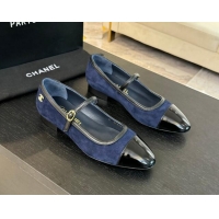 Luxury Chanel Suede Mary Janes Ballet Flats G46001 Navy Blue 1016143