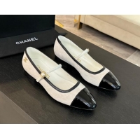 Perfect Chanel Suede Mary Janes Ballet Flats G46001 White 1016144