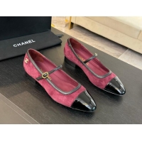 Durable Chanel Suede Mary Janes Ballet Flats G46001 Burgundy 1016145