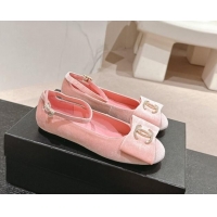 Most Popular Chanel Velvet Mary Janes Ballet Flats with CC Bow and Strass G46022 Pink 1016149