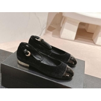 Best Price Chanel Velvet & Patent Leather Mary Janes Ballet Flats G46024 Black 1016157