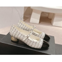 1:1 aaaaa Chanel Tweed & Patent Calfskin Mary Janes Pumps 3.5cm G45952 White 1017003