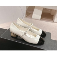 Low Cost Chanel Shiny Calfskin & Patent Mary Janes Pumps 3.5cm G45952 White 017005