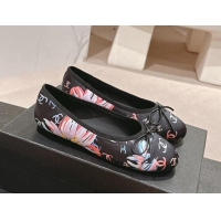 Trendy Design Chanel Classic Printed Grosgrain Ballet Flat with Bow Black 1017013