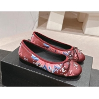 Big Discount Chanel Classic Printed Grosgrain Ballet Flat with Bow Red 1017016