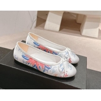 Popular Style Chanel Classic Printed Grosgrain Ballet Flat with Bow White 1017017