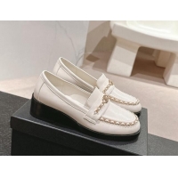 Best Grade Chanel Calfskin Loafers with Chain White 1017025