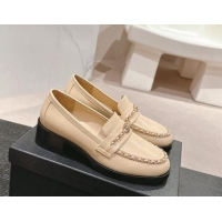 Best Price Chanel Calfskin Loafers with Chain Beige 1017026