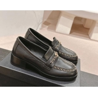 Purchase Chanel Calfskin Leather Loafers with Chain Black 1017027