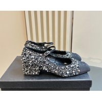 Top Design Chanel Tweed, Sequins & Grosgrain Mary Janes Pumps Black 1017029