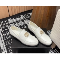 Buy Luxury Chanel Calfskin Leather Loafers with Circle CC White 1017033