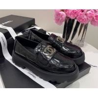 Duplicate Chanel Quilted Lambskin Platform Loafers 4.5cm with Chain CC Black 1017039