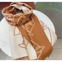 Well Crafted Hermes Entrelaces Equestres Cashmere Long Scarf 40x195cm 1078 Brown 2024