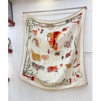 Good Looking Hermes Horse Ranch Cashmere Shawl Scarf 140cm H1088 Orange 2024