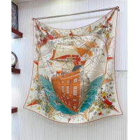 Super Quality Hermes Flagship Cashmere Shawl Scarf 140cm H1093 Orange 2024