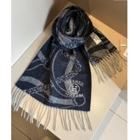 Popular Style Hermes Printed Cashmere Long Scarf 30x180cm 1021002 Navy Blue 2024