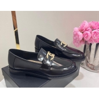 Grade Quality Chanel Patent Calfskin Loafers with Strass CC Black 1017053