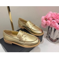 Top Grade Chanel Calfskin Loafers with Strass CC Gold 1017055