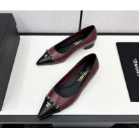 Charming Chanel Lambskin Pointed Pumps with Chain Dark Burgundy 1017082