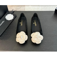 Grade Chanel Suede Ballet Flats with Velvet Camellia Bloom Black/White 1017086