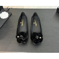 Sumptuous Chanel Suede Ballet Flats with Velvet Camellia Bloom Black 1017087