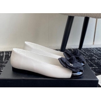 Unique Discount Chanel Calfskin & Patent Leather Ballet Flats with Camellia Bloom White 1017095