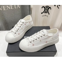 Feminine Chanel Canvas Platform Sneakers with Strass Bloom White 1017111