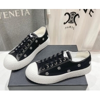 Classic Hot Chanel Canvas Platform Sneakers with Strass Bloom Black 1017112