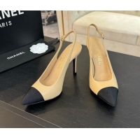 Discount Chanel Calfskin & Grosgrain Pointed Slingback Pumps Beige 1017118