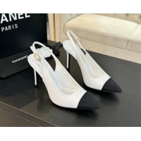 Best Price Chanel Calfskin & Grosgrain Pointed Slingback Pumps White 1017119