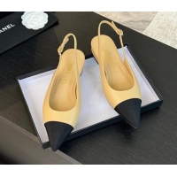 Good Looking Chanel Calfskin & Grosgrain Pointed Slingback Flats Beige 1017122