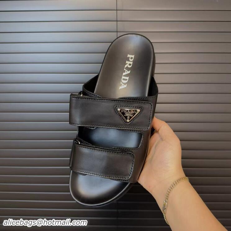 Grade Promotional Prada Leather Strap Sandals PA3129 Black