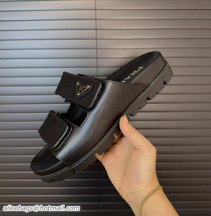 Grade Promotional Prada Leather Strap Sandals PA3129 Black