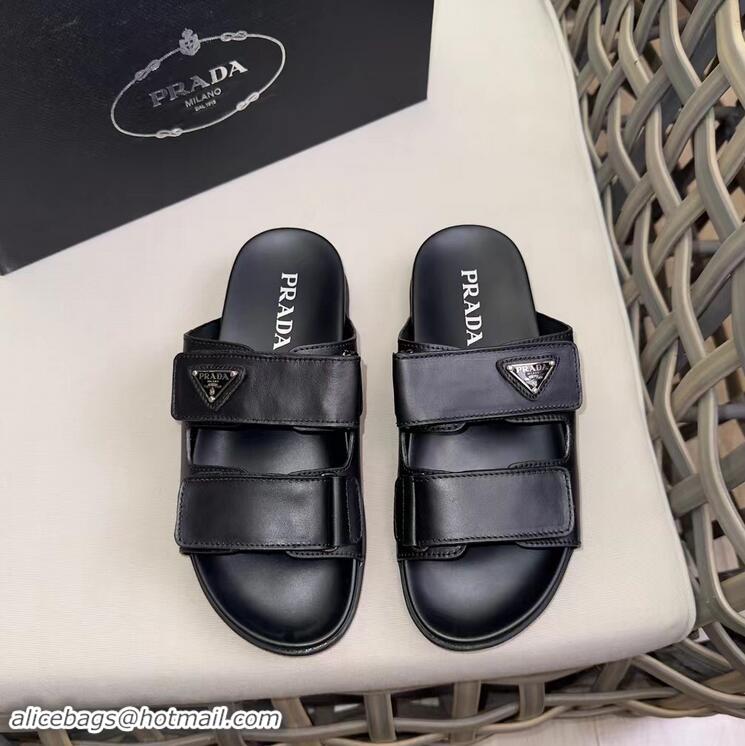 Grade Promotional Prada Leather Strap Sandals PA3129 Black