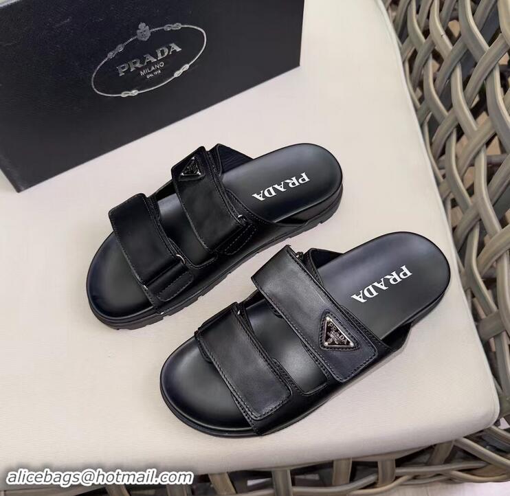 Grade Promotional Prada Leather Strap Sandals PA3129 Black